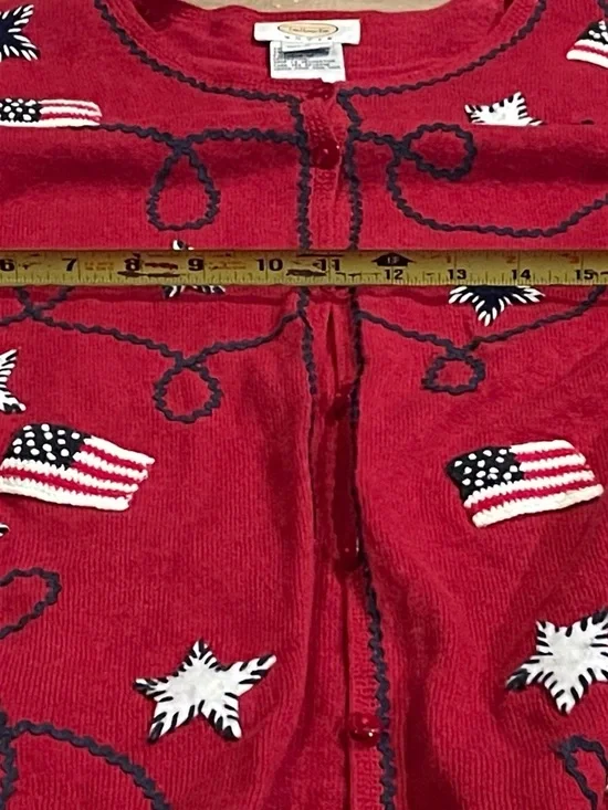 Talbots Red Americana Flag Embroidered Cardigan - Picture 3 of 8